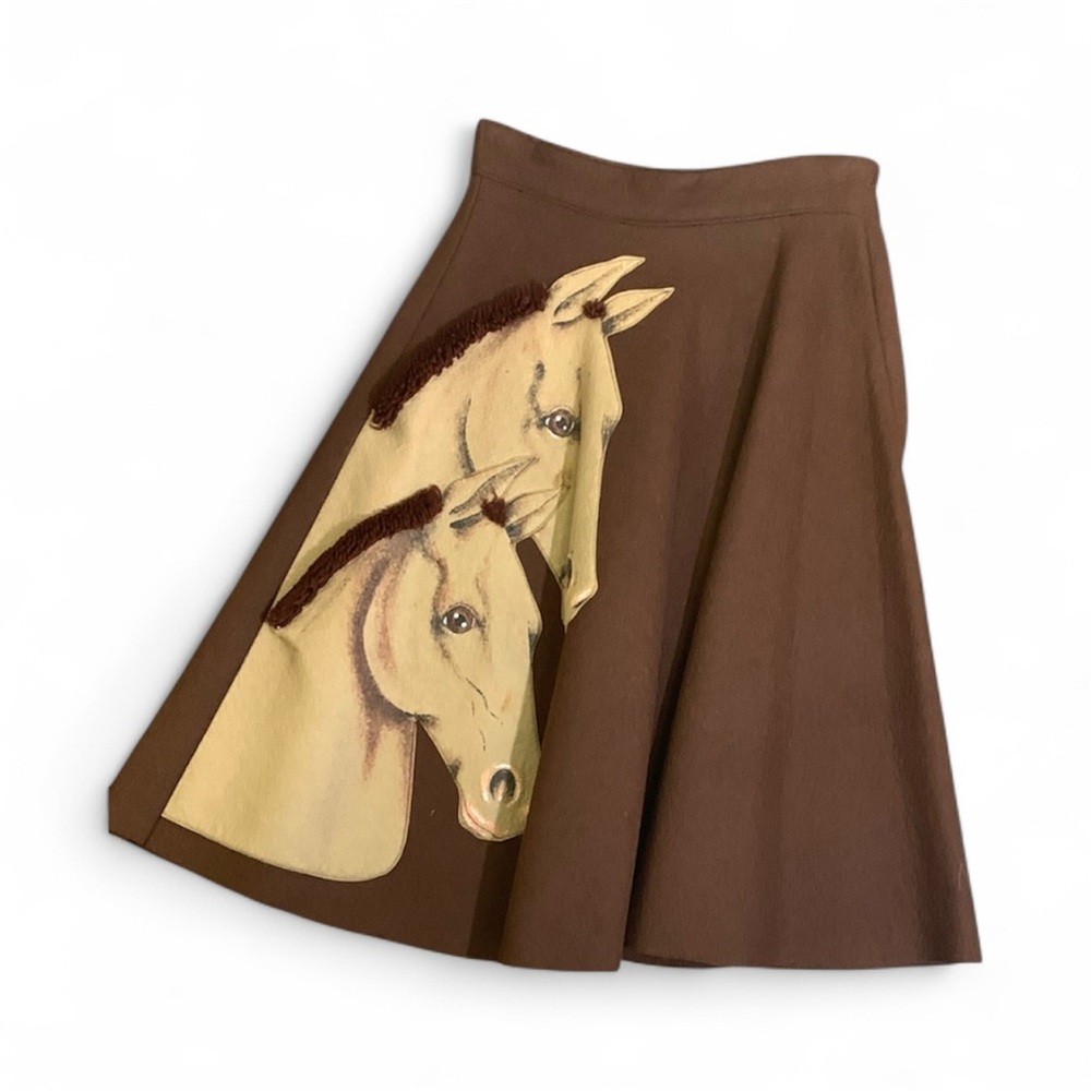 Vintage Skirt Double Horse Head Couture Felted Wool-1940s skirt